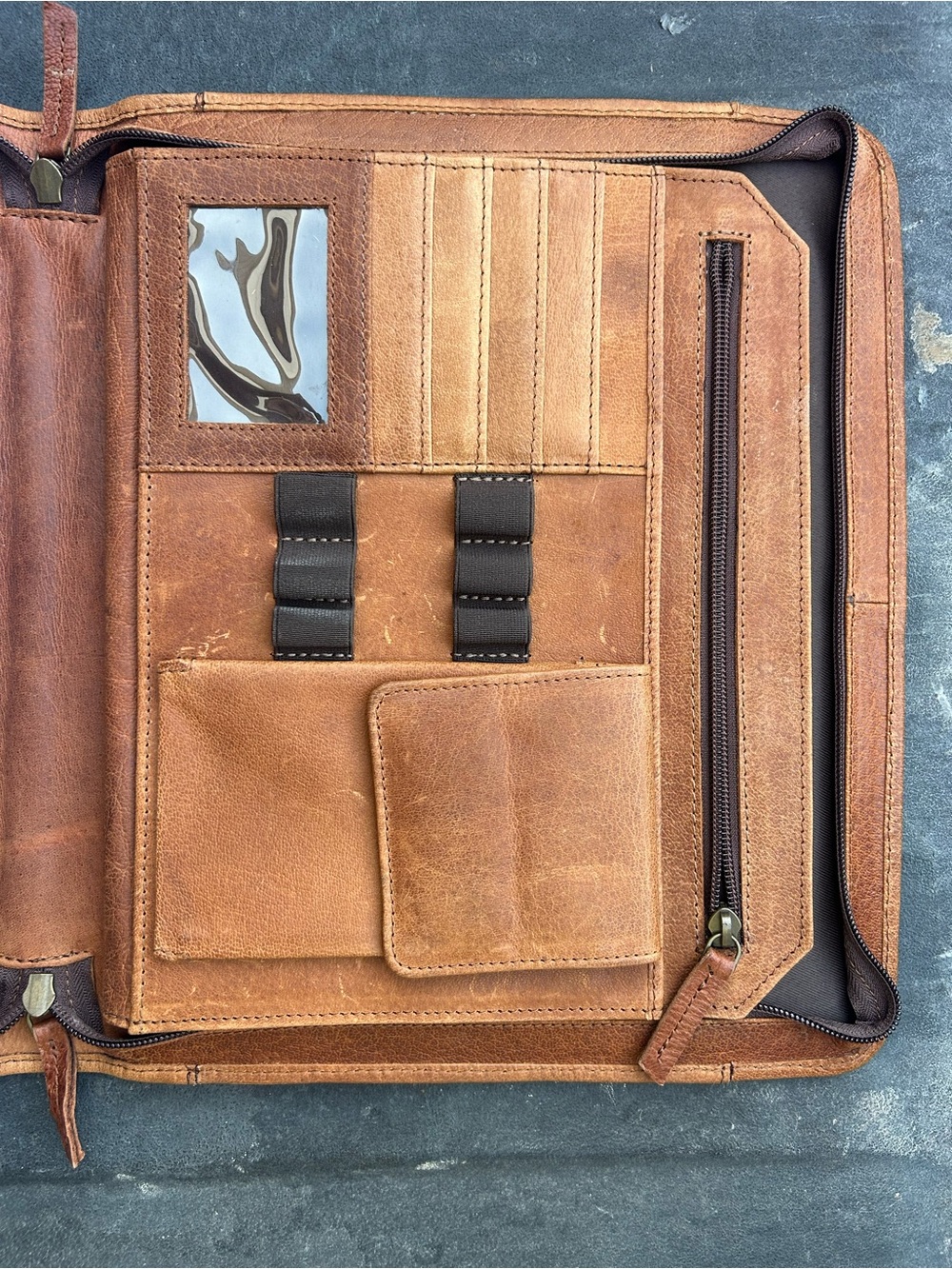 Brown Leather Zippered Portfolio